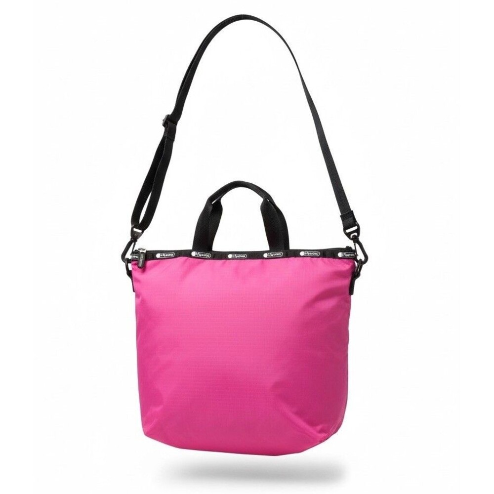 Le SportSac Easy Carry Tote Bag Pink Black Lining Double Handles Crossbody Strap